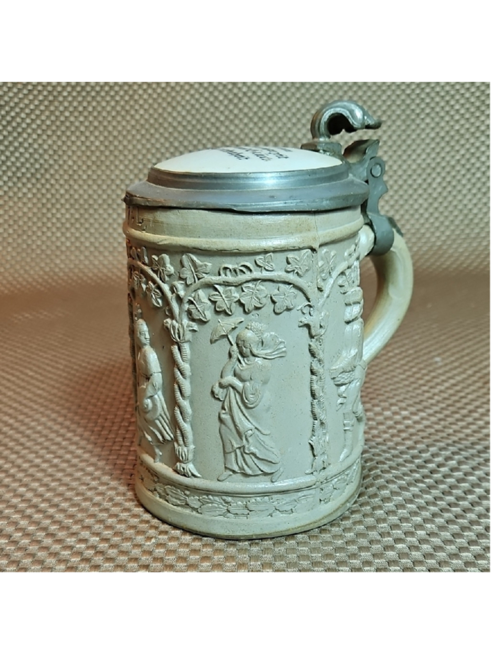 Antique Vintage German Beer Stein Relief Medieval Scenes Late 19th Century